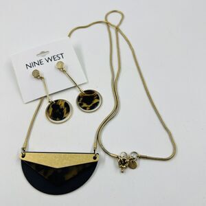 Madewell Gold Tone Faux Tortoise Pendant Necklace Nine West Faux Tort Earrings